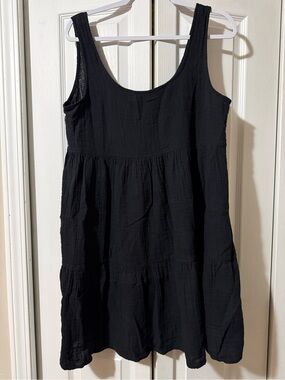 ICHI Women’s Black Sleeveless Scoop-Neck Tiered Mini Dress - XL